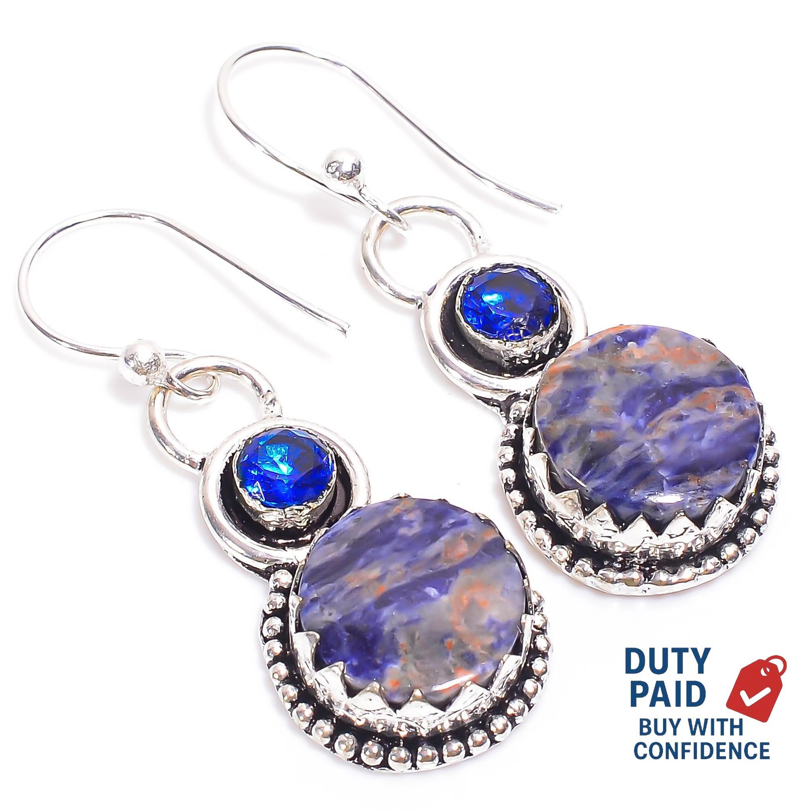 925 Sterling Silver Genuine Sodalite New Drop Anniversary Wife Elegant Earrings