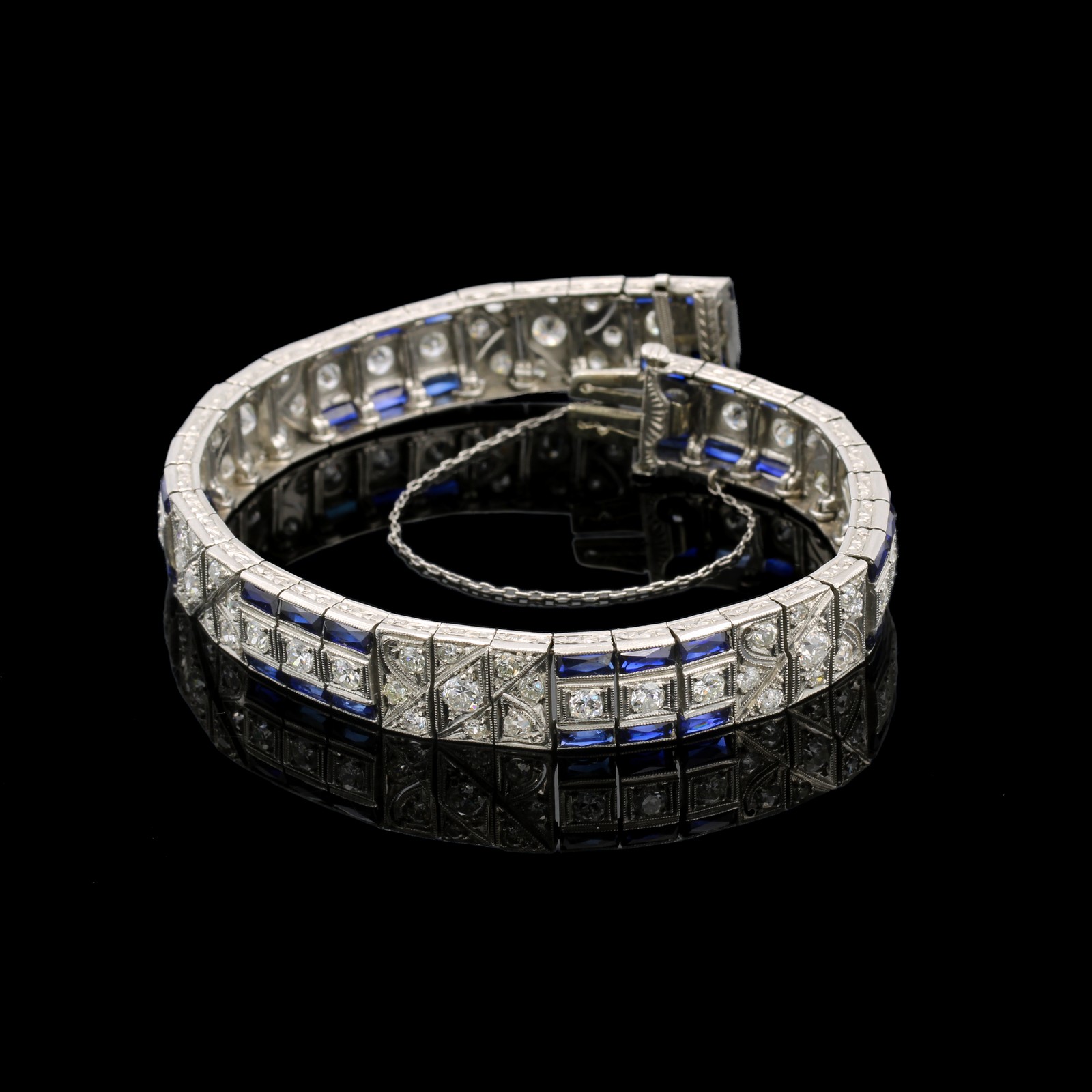Art Deco 950 Platinum & 4ctw Diamond Die Struck 6.75in Link Bracelet #E233-1H