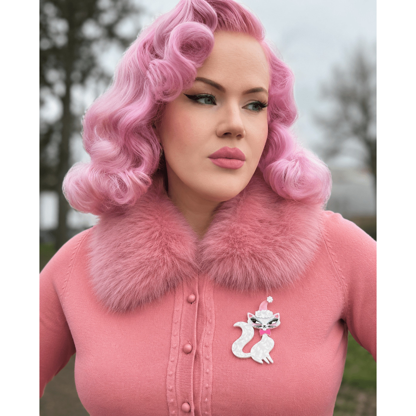 Swanky Pinkmas Kitty Brooch by Miss Fluff x Lipstick & Chrome