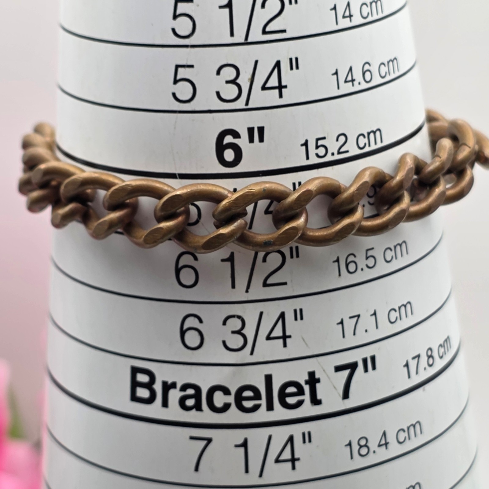Vintage Solid Copper Heavy Rolo Cable Link Bracelet 6.25 In Fold Over Clasp 8.2m