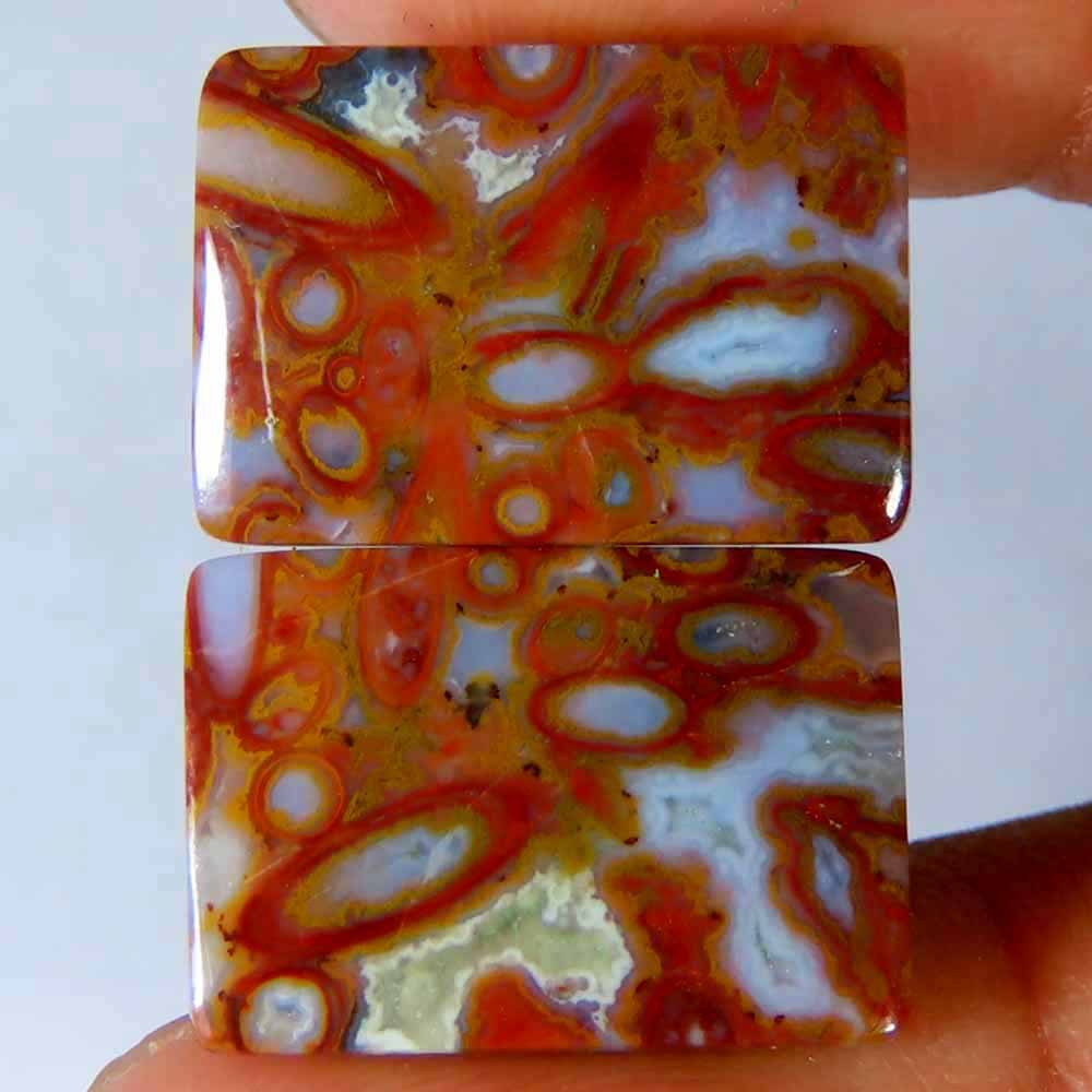 13.30Cts.100%Natural Red Palm Root Agate Cushion Pair Cab 11x16x3mm Top Gemstone