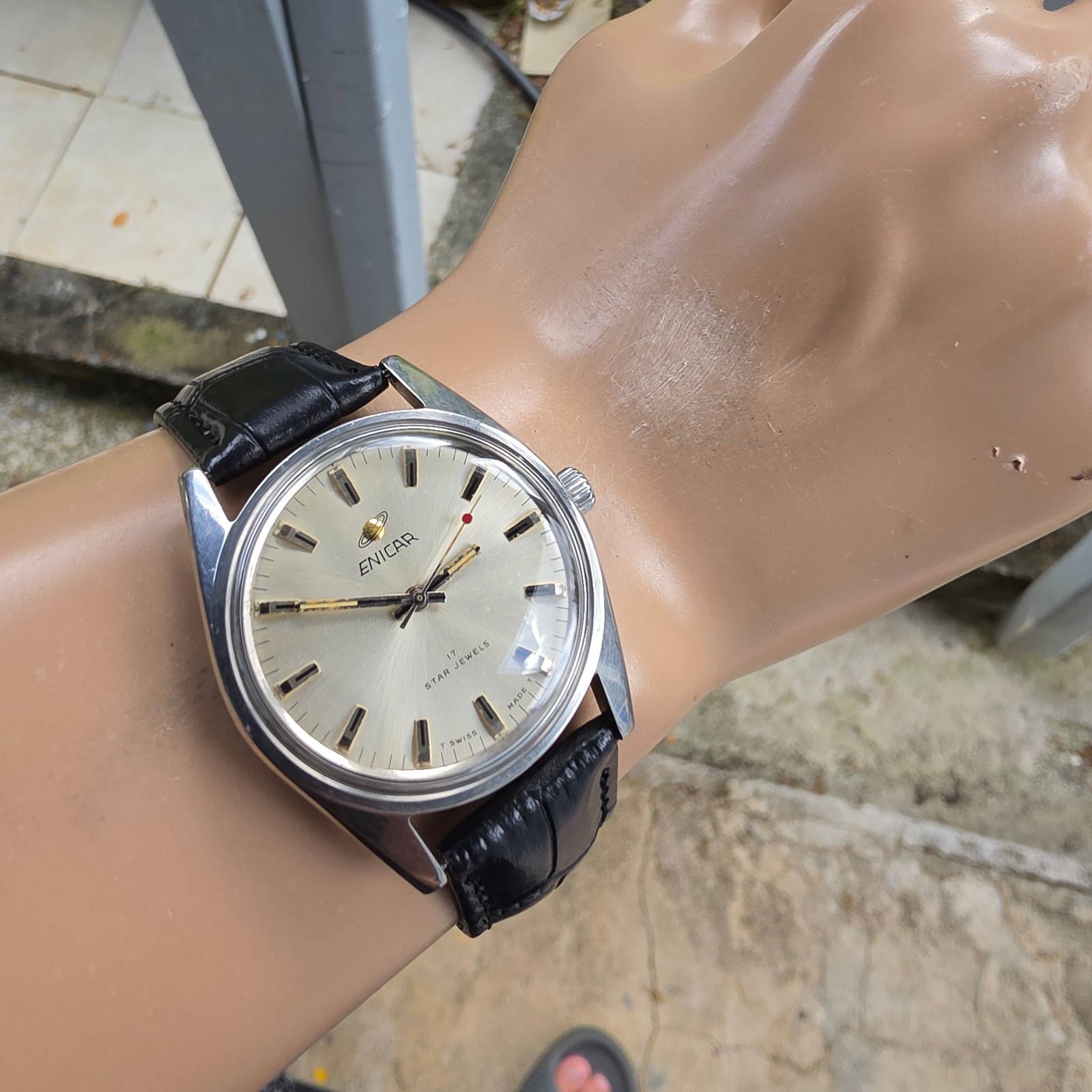 Vintage ENICAR Ocean Pearl men’s manual wind watch AR-160 swiss made 1970s