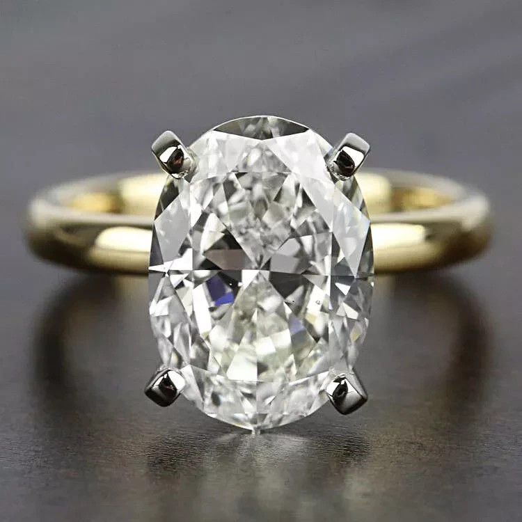 8.00 Ct Certified Oval Shape Natural White Diamond Ring VVS1 Yellow Gold Finish