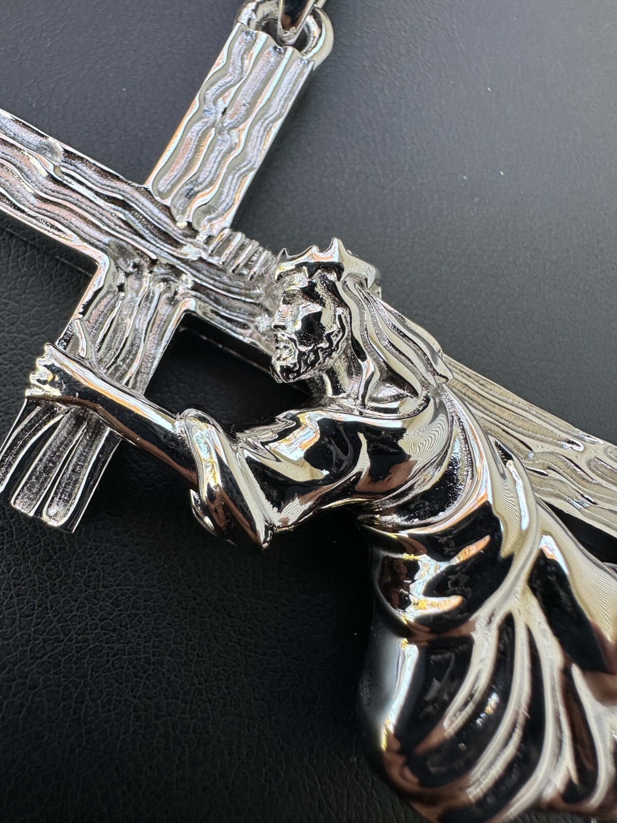 Jesus Carrying Cross Plain Crucifix Pendant Necklace 925 Sterling Silver 3 Sizes