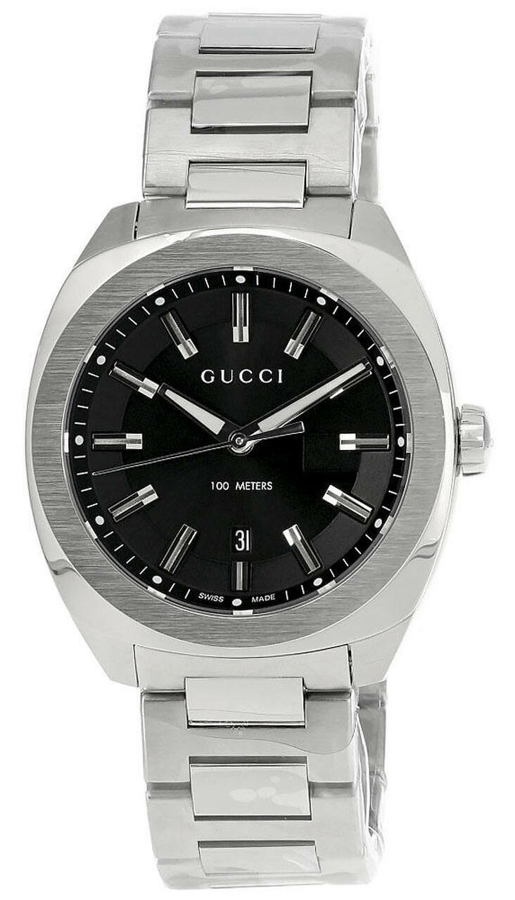 GUCCI GG2570 40MM QUARTZ STAINLESS STEEL BLK DIAL MEN’S WATCH YA142301