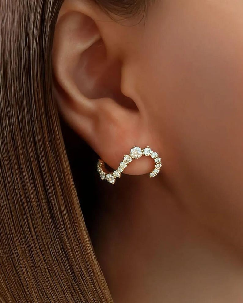 14k Yellow Gold Round Cut Natural Diamond Cluster Earrings For Wedding Sale !