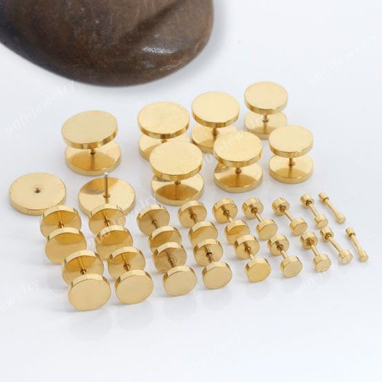 1 Pair Stud Earrings Mens Womens Faux Gauges Ear Tunnel Stainless Steel Earrings