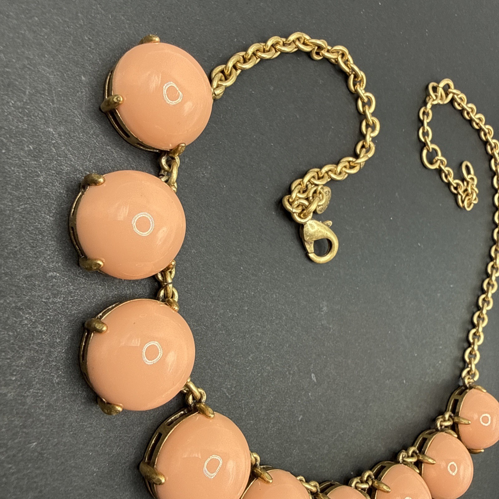 J Crew Signed Peach Cabochon Necklace Gold Tone 18” C61
