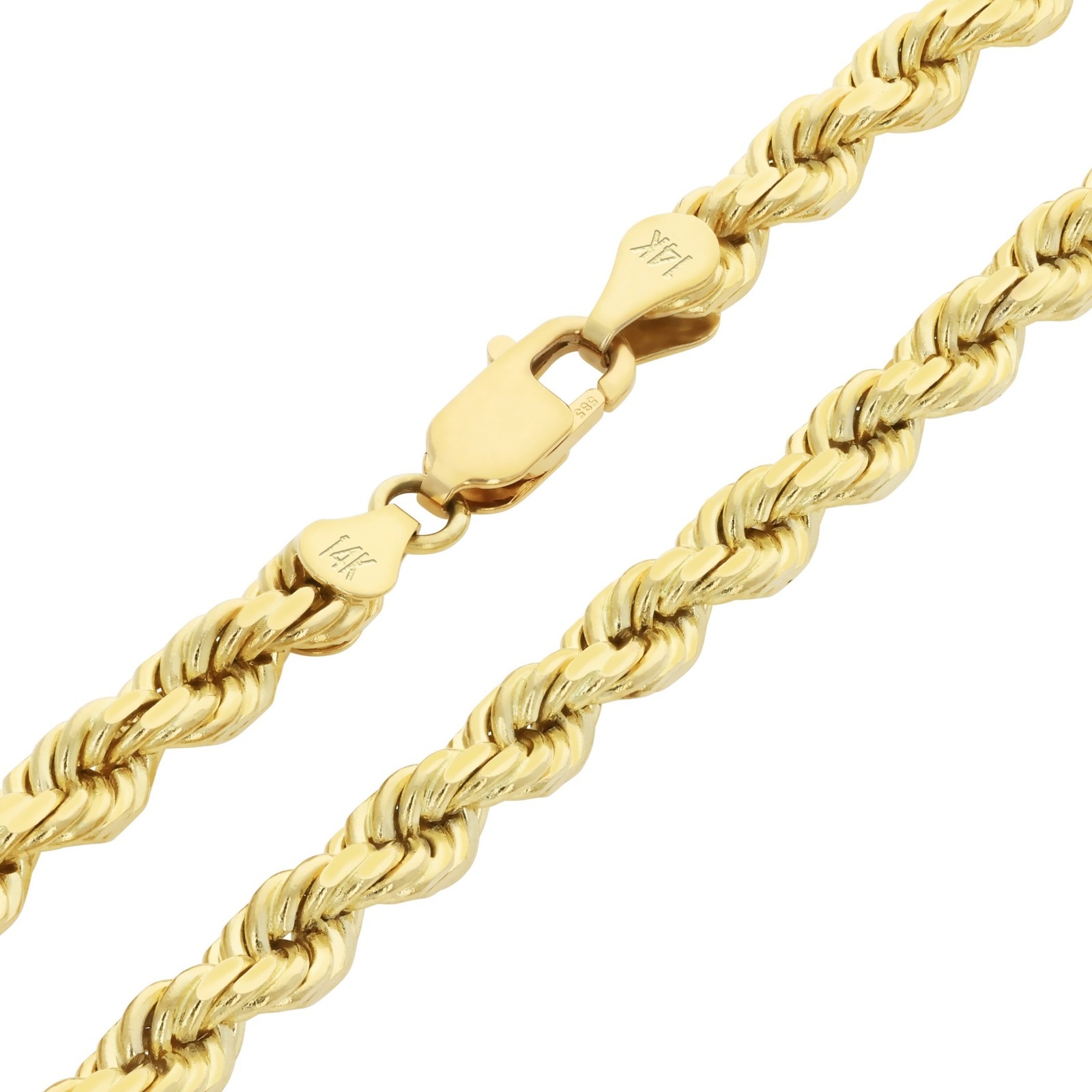 14K Yellow Gold 5mm Diamond Cut Rope Chain Bracelet Men Women 7″ 7.5″ 8″ 8.5″ 9″