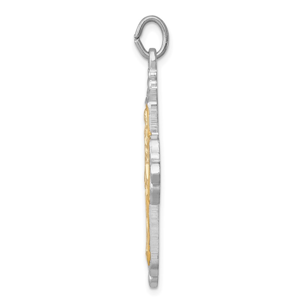 Sterling Silver Platinum-plated & Gold-tone 4-Way Medal Cross Pendant 3.85gm
