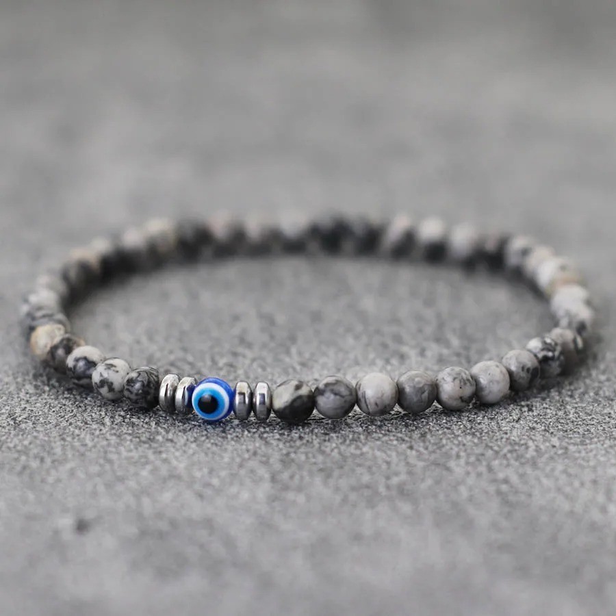 Natural Black Tourmaline Evil Eye 4mm Beads Empath Protection Stretch Bracelet