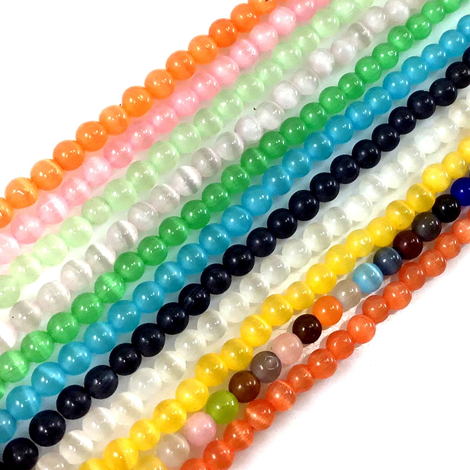 4mm Cat Eye Glass Beads Smooth Loose Round Bead 14″ Cat’s Eye Bead CraftBeaded