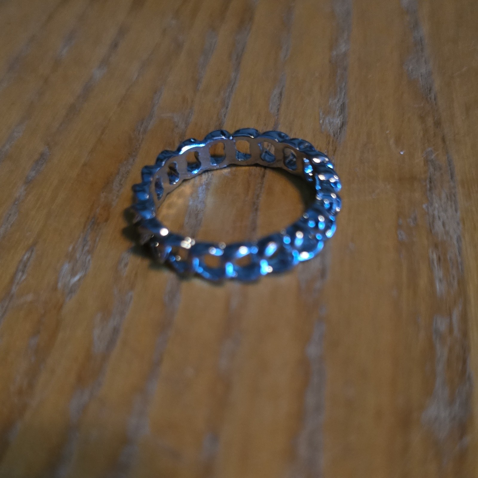 Silver Tone Openwork Chain Link Metal Band Ring Size 9.25 No Stone