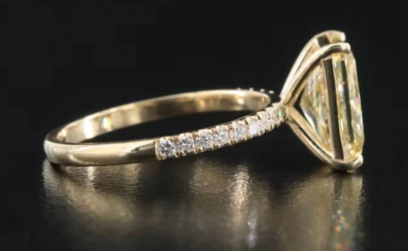 14K 3.29 CTW Lab Grown Diamond Ring With Vivid Yellow Center Stone IGI Report