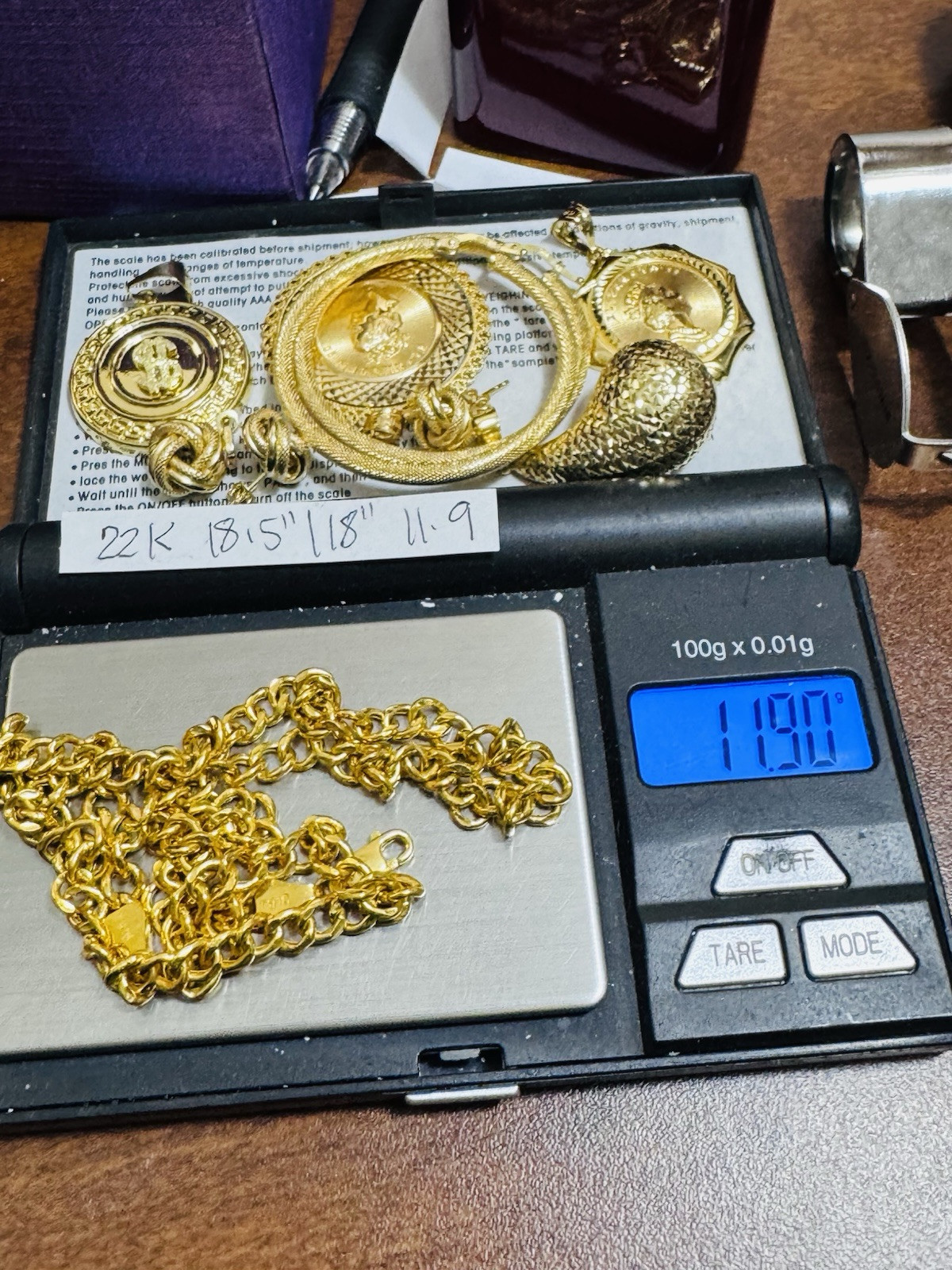 New 22K 916 Fine Real Gold 18”/18.5 inches Curb Necklace 11.9g 5mm Womens