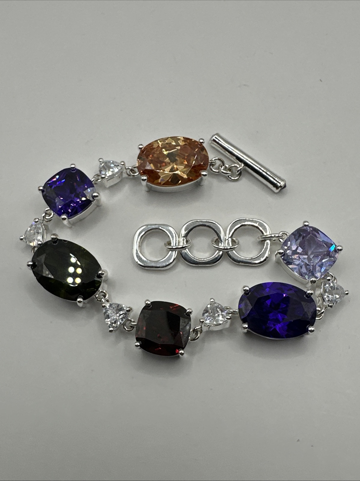 Beautiful Silver Tone NVC Multicolored Cut Crystal Link Bracelet 7-8.5”