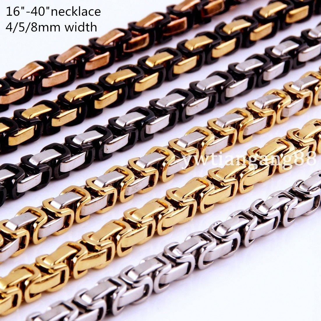 16~40″ 4/5/8mm Stainless Steel Men Womens Byzantine Box Chain Necklace Link
