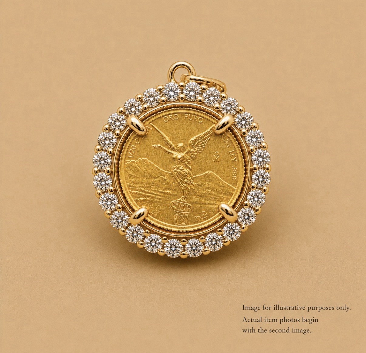 24K Gold Libertad 1/20 oz Gold Coin Pendant Sterling Silver 925 CZ Gift