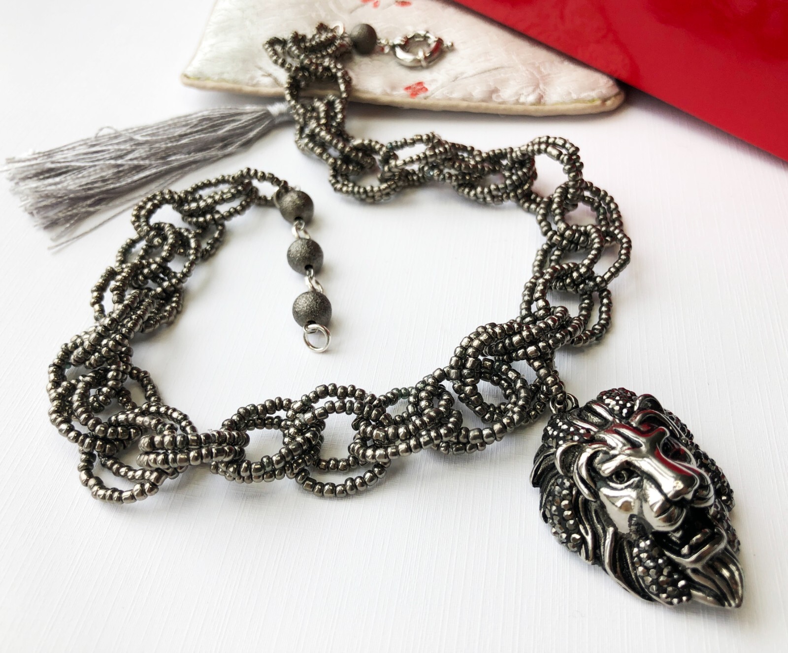 Lion head necklace large, extravagant eye catching necklace