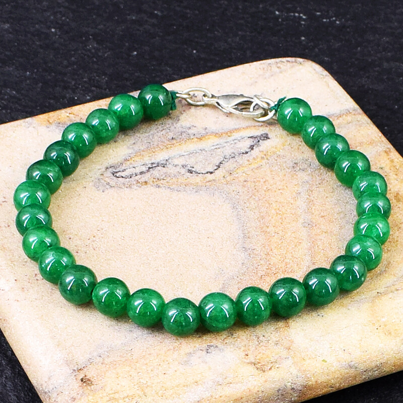 100.00 Cts Earth Mined 8″ Long Green Jade Round Shape Beads Bracelet NK 32E135