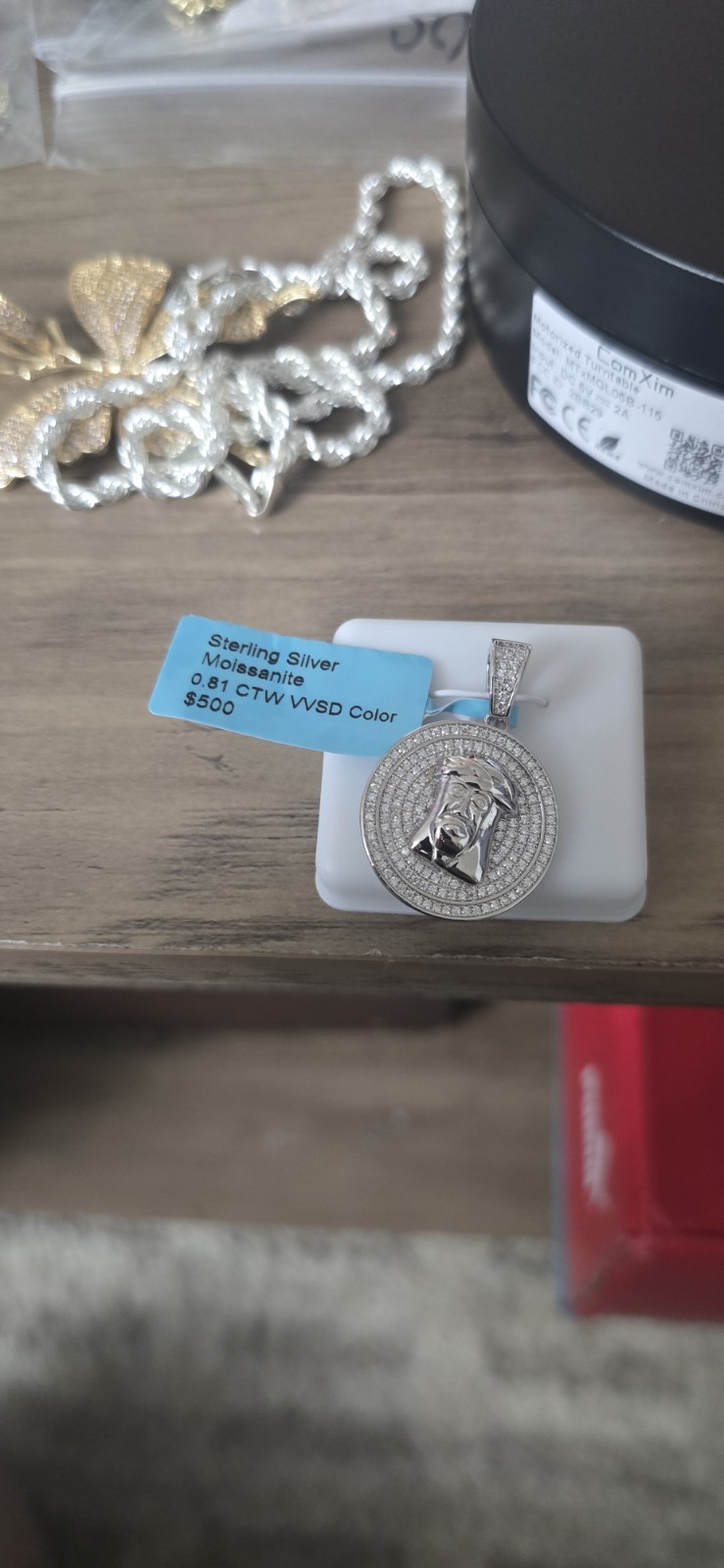 925 Sterling Silver Jesus Head Medallion Moissanite Pavé Pendant 0.81 CTW