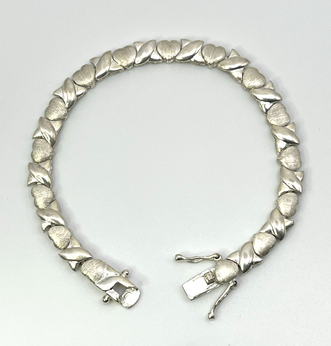 X’s & O’s HEARTS Solid Sterling Silver 925 Panel 7 ” BRACELET 7.5 ” Hugs Kisses