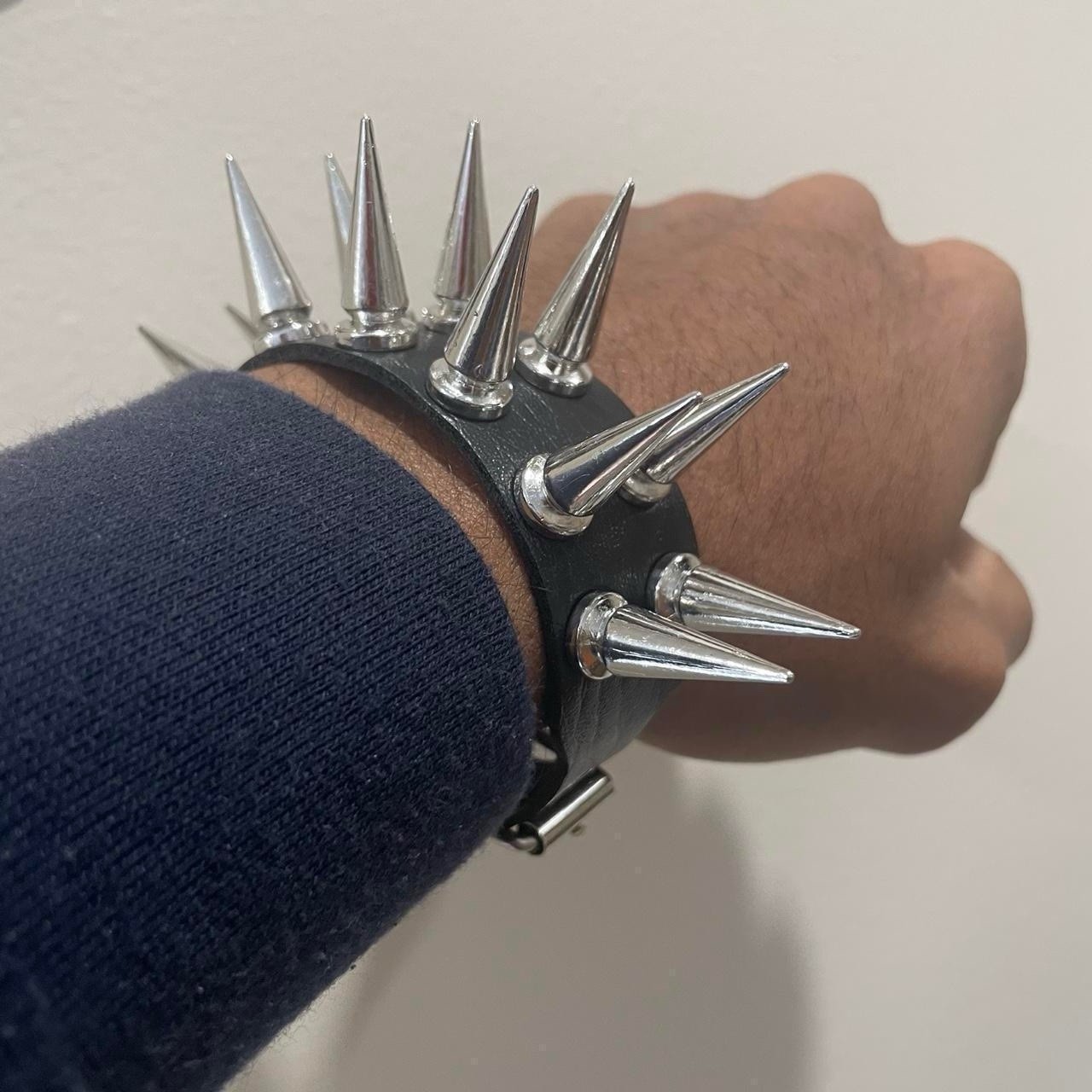 Extra Spiked Black and silver Pu leather punk goth bracelet emo brand new