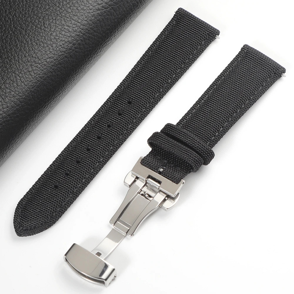 Quick Release Nylon Sailcloth Watch Strap 20mm 22mm Butterfly Buckle Band
