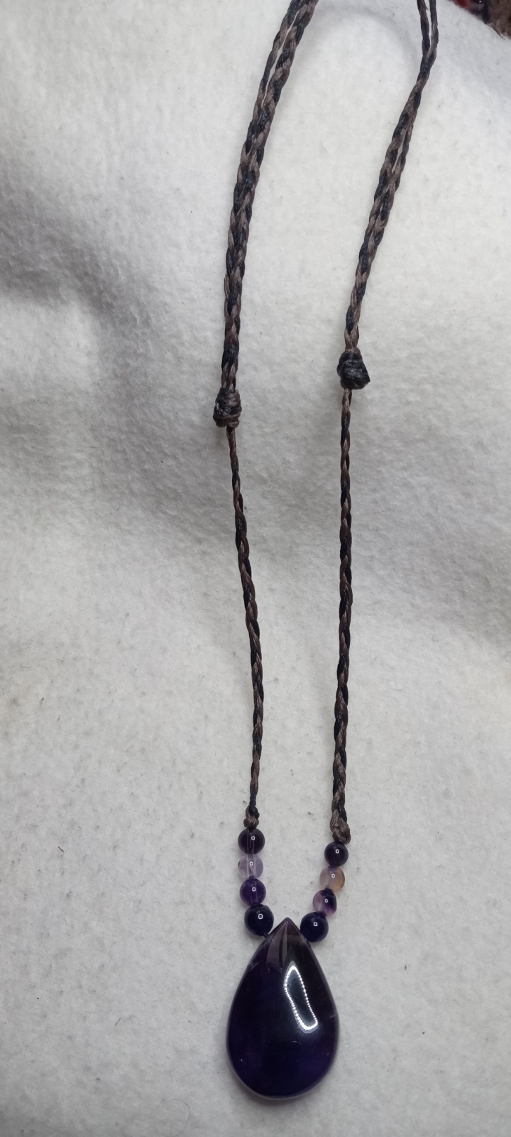 Amethyst Natural Stone With Purple Agate Beads Adjustable Neckalce.