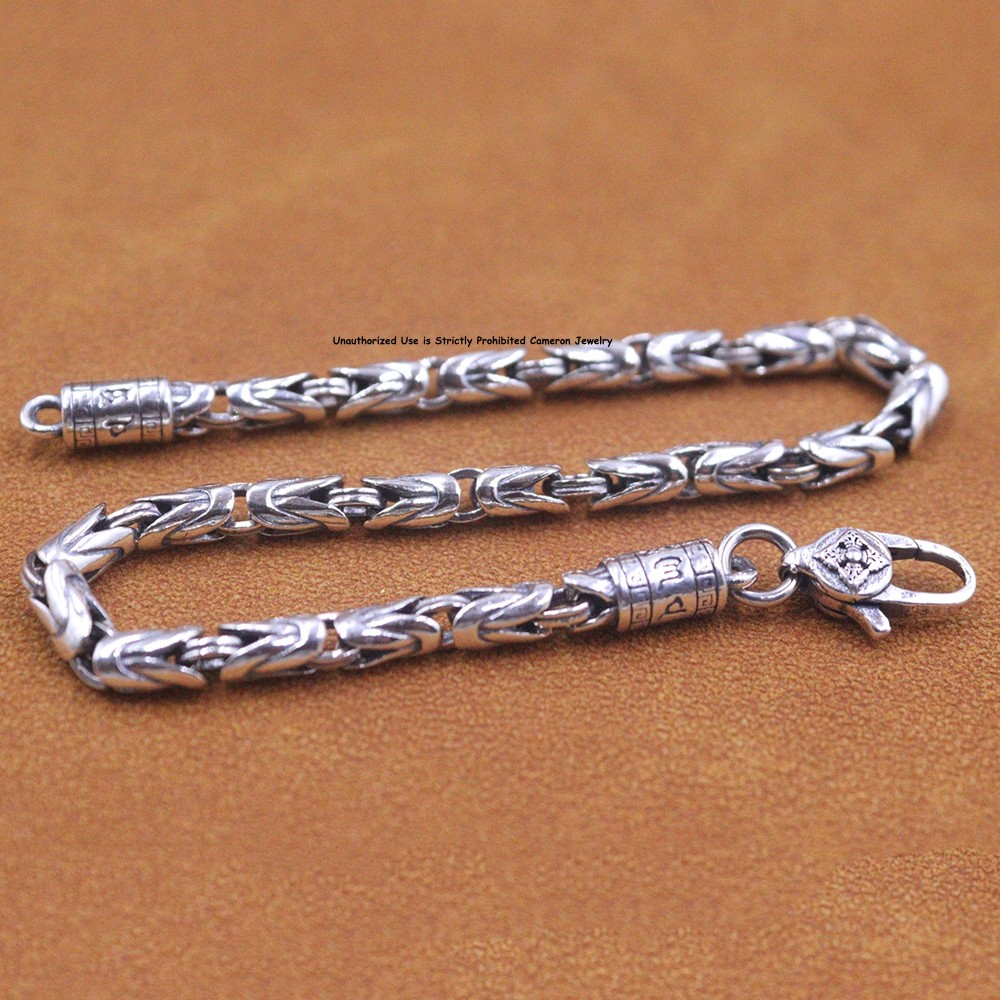 Pure S925 Sterling Silver Bracelet Men 4mm Byzantine Link Chain 16-17g 8.26inch