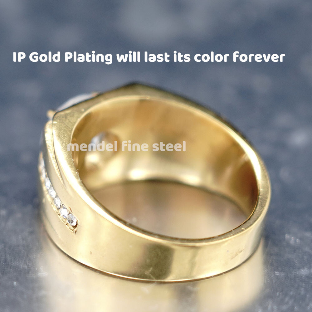 MENDEL Gold Plated Mens Wedding Engagement Band Ring Stainless Steel Size 7 8-15