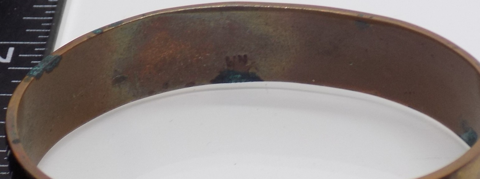 vtg Diné Navajo Willie Nezzie WN Copper Turquoise Coral Inlay Cuff Bracelet