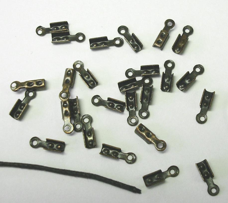 24 Copper plated foldover crimping thong lace end caps leather clasp end FPS100A