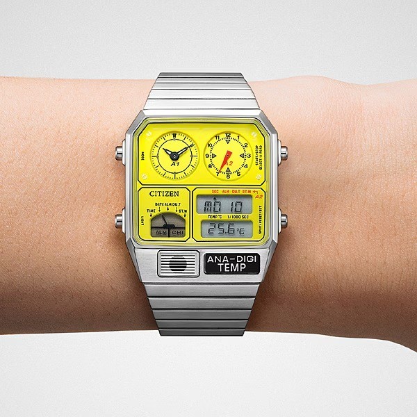 Citizen JG2170-59Y Record Label Ana-Digi Temp Yellow Quartz Watch JDM New