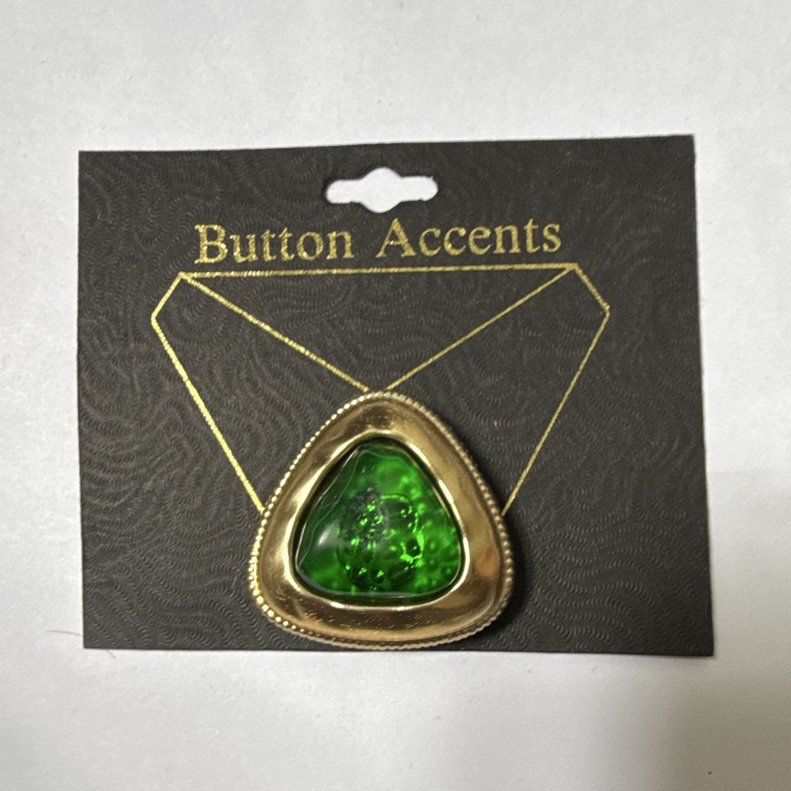 Green Trillion Glass Stone Gold Tone Bezel Set Triangle Button Accent Pin