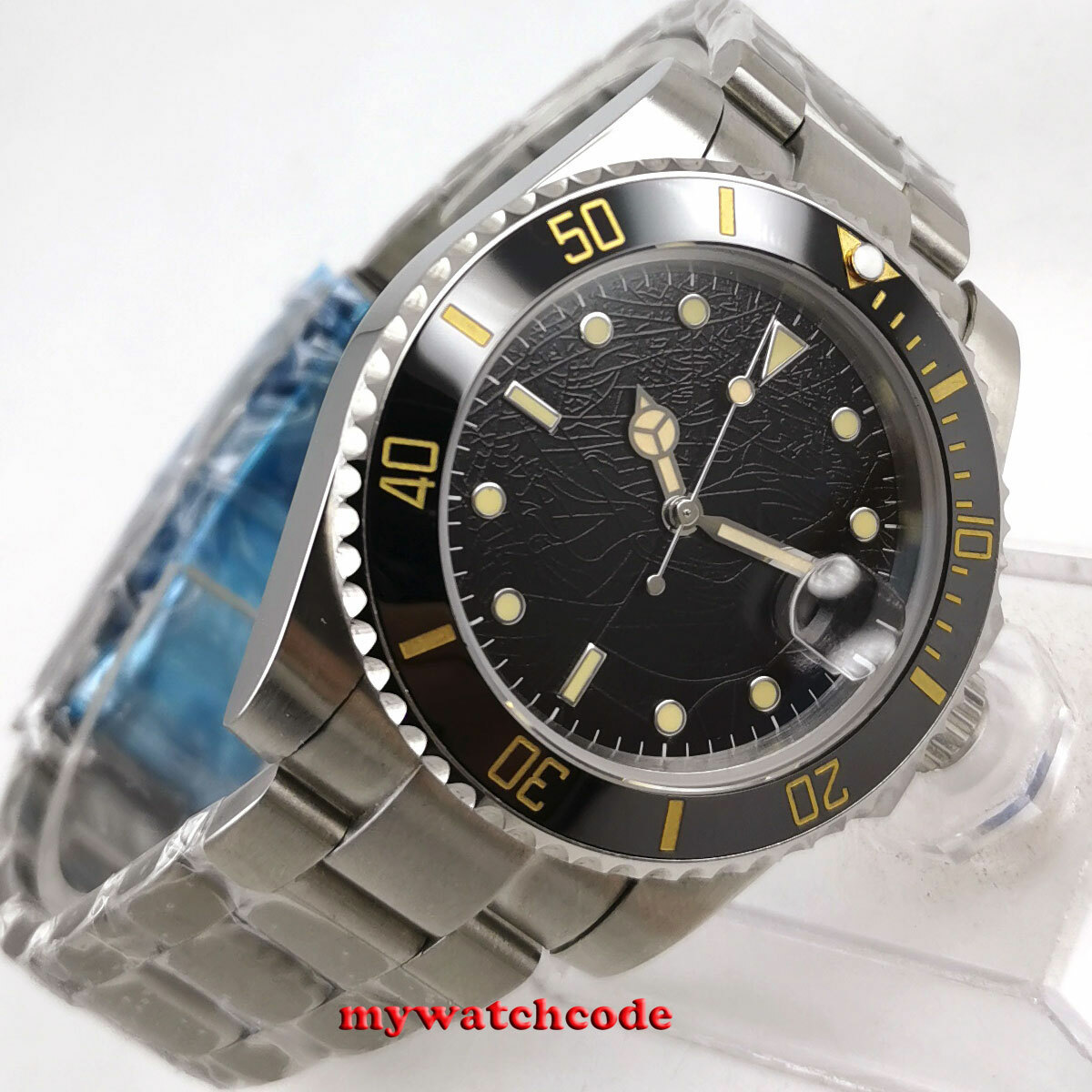 40mm BLIGER black sterile dial ceramic sapphire glass date automatic mens watch