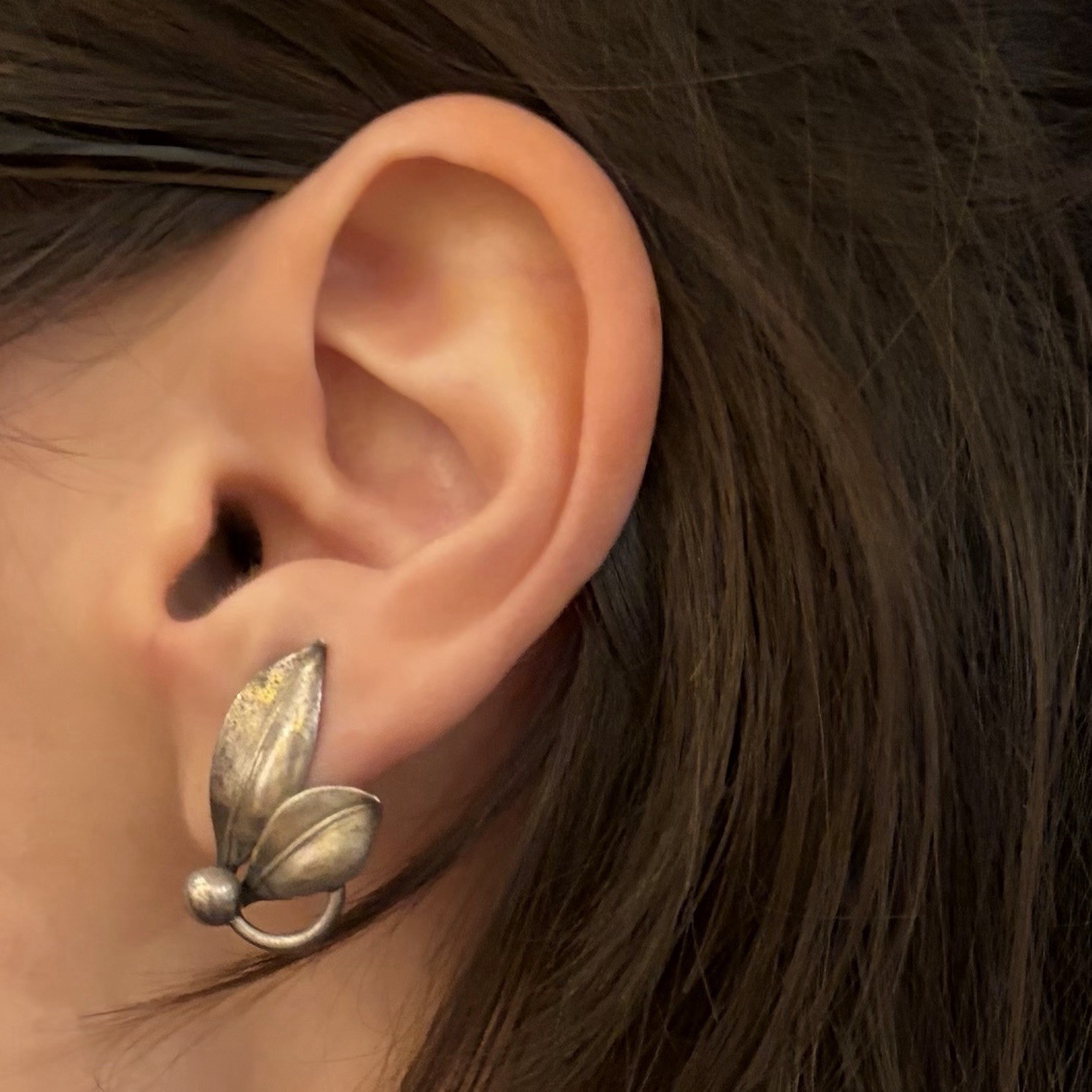 Vintage Forstner Sterling Silver Leaf Screw Back Earrings Mid Century 925 Signed