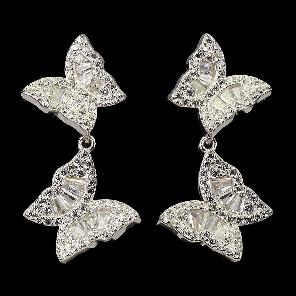 Gorgeous Butterfly Drop Earring Round Simulated Diamond In 14k White Gold Plated