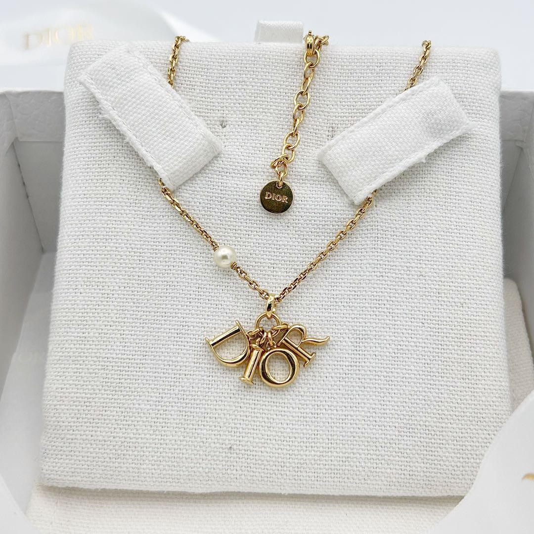 DIOR Dior Revolution Necklace Gold Pearl Adjustable 42cm 47cm Authentic