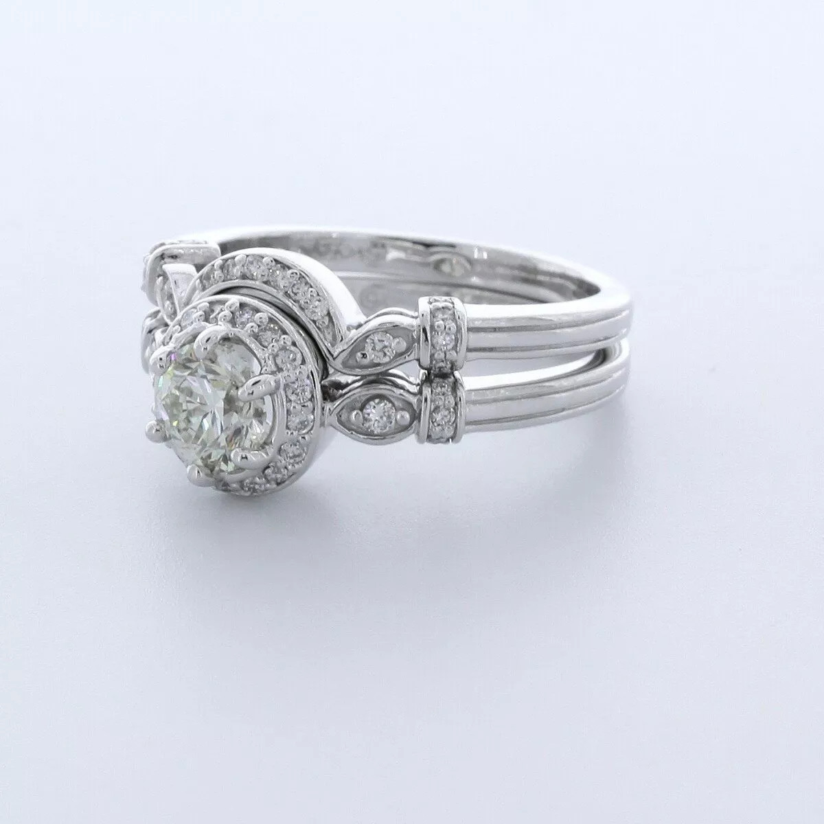 Engagement Ring Set 14K White Gold Halo 1.83 Carat Round Lab-Grown Diamond G VS2