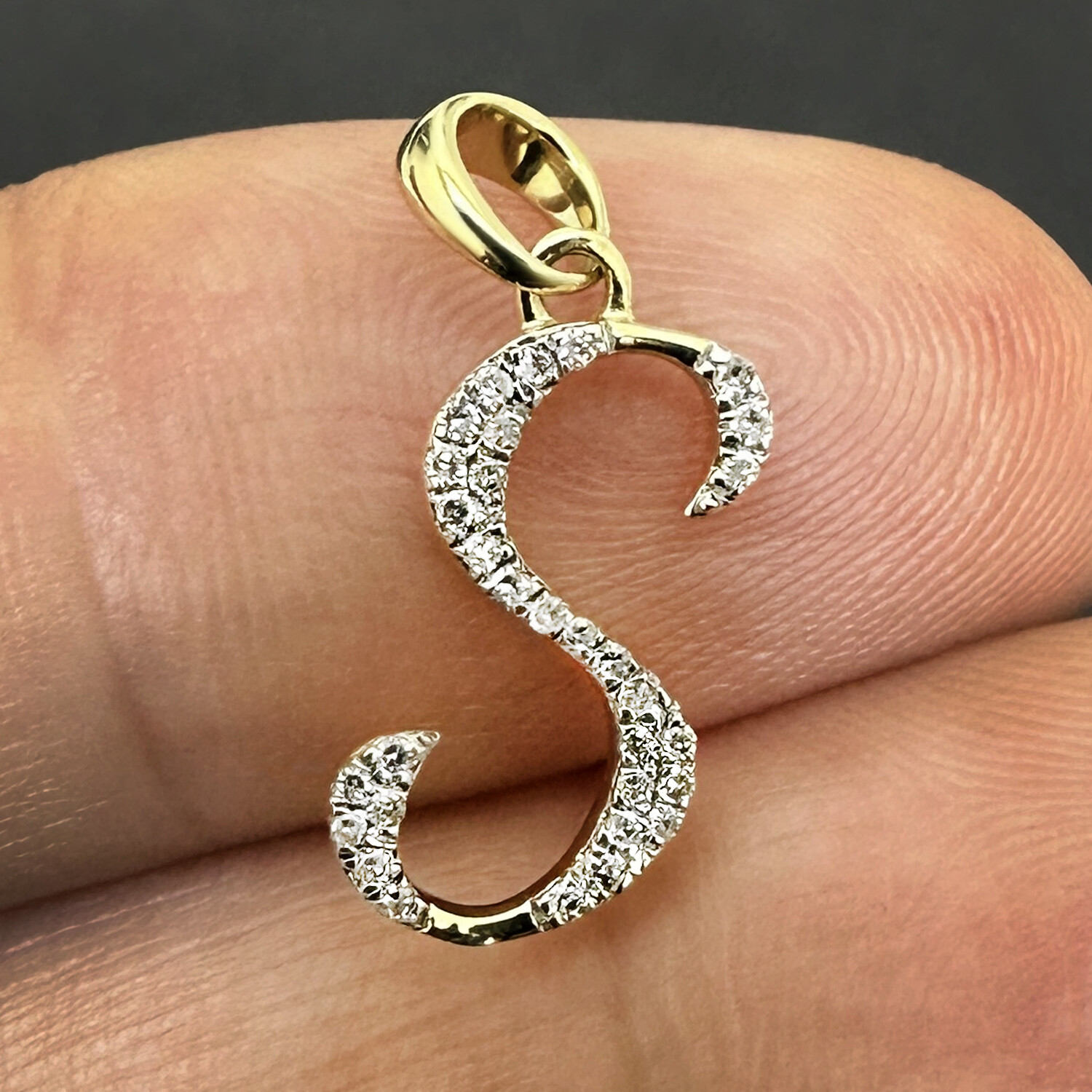 .11CTW Real Diamond 10K Yellow Gold Initial Letter Pendant