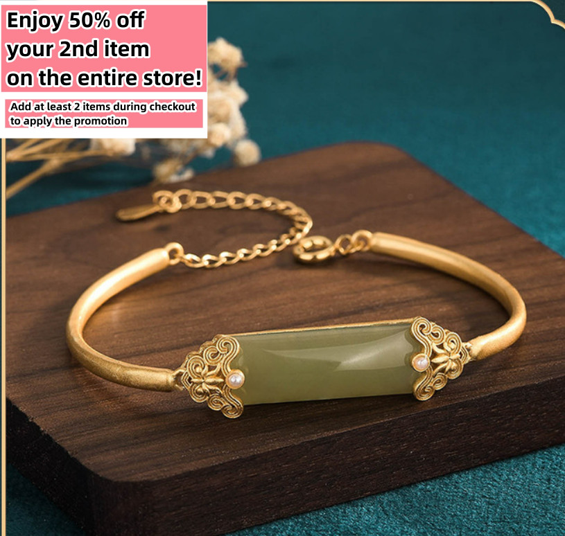 Green Jade Bangle Jade Charm Bracelet 18K Gold Plated Chain Dainty Gemstone