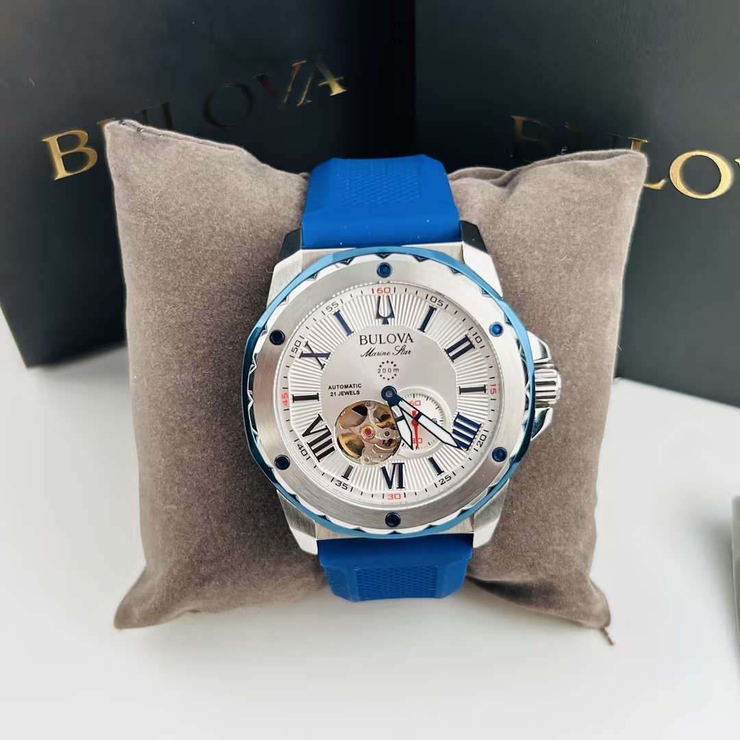 Bulova Marine Star 98A225 White Dial Silicon Strap Men Automatic Watch New 45mm