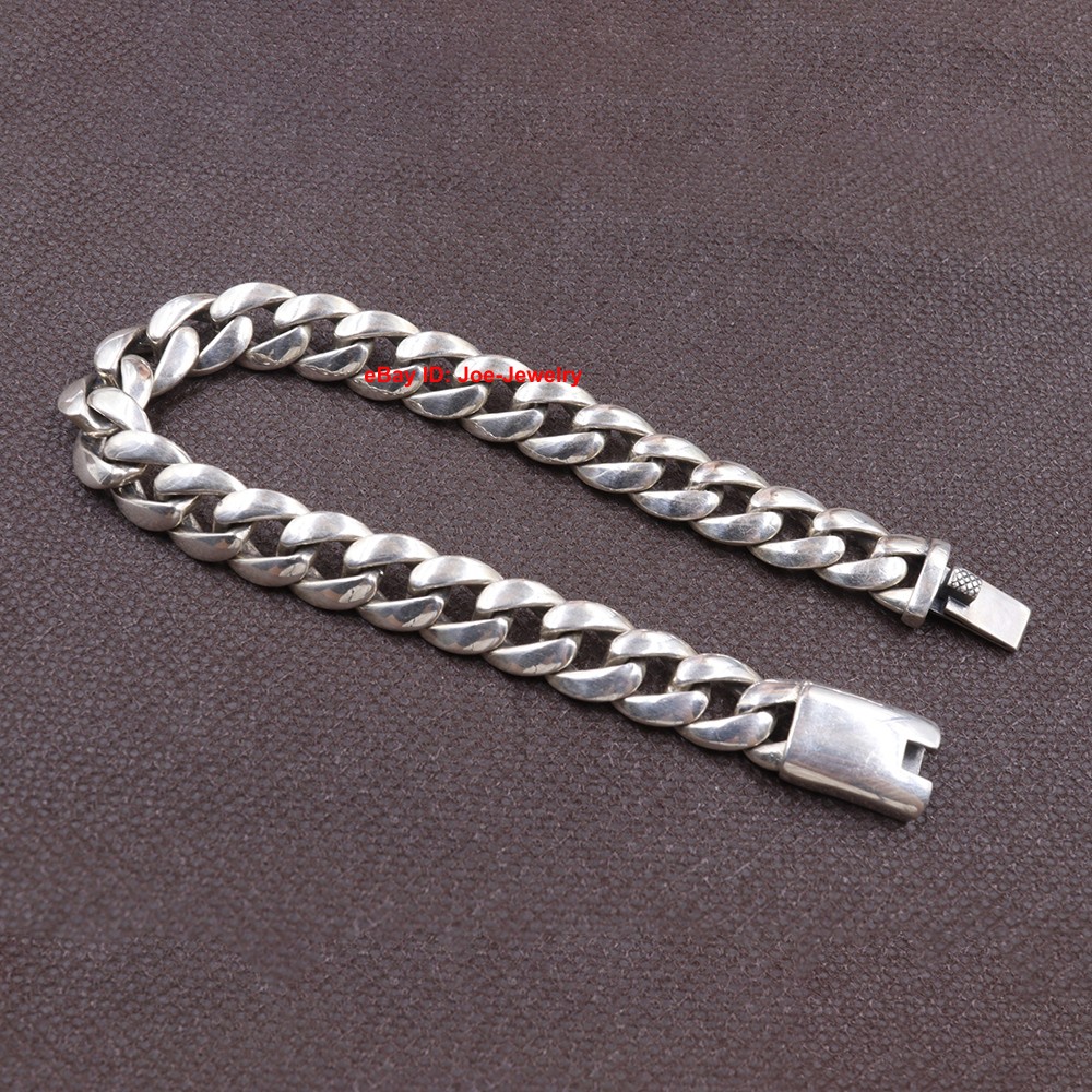 Real 925 Sterling Silver Men’s Bracelet 10mm Curb Link Chain Bracelet 8.26inch
