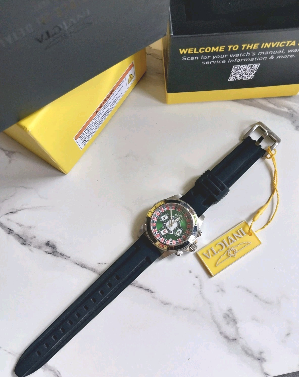 Invicta Speedway Roulette Casino Men’s Watch Green Dial Black Rubber Chronograph