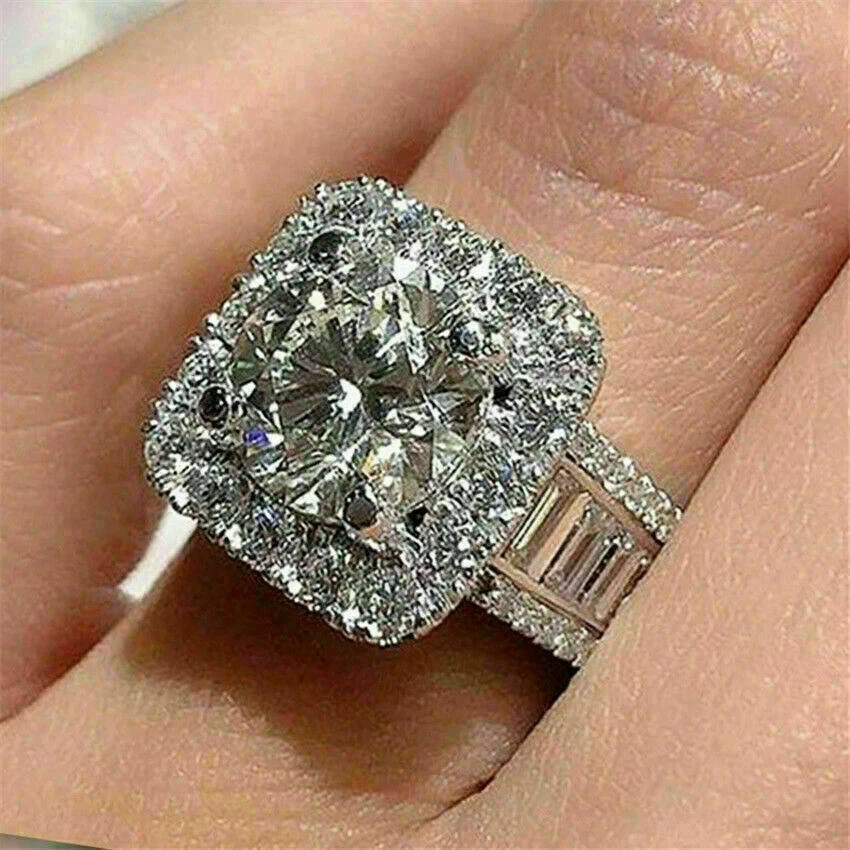 4.50Ctw Round Cut Moissanite Timeless Romance Rings 14K White Gold Plated Silver