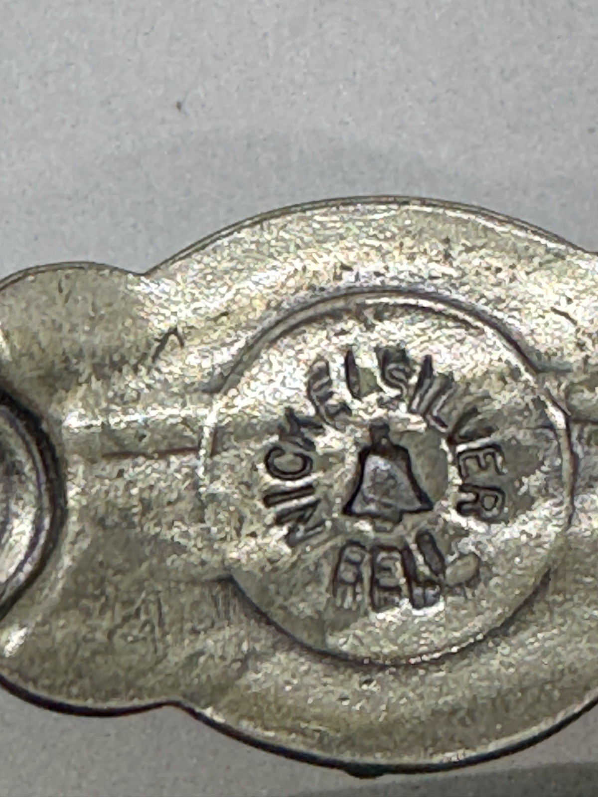 Vintage Navajo Turquoise Nickle Silver Cuff Bracelet Signed Bell Small 4 3/4″