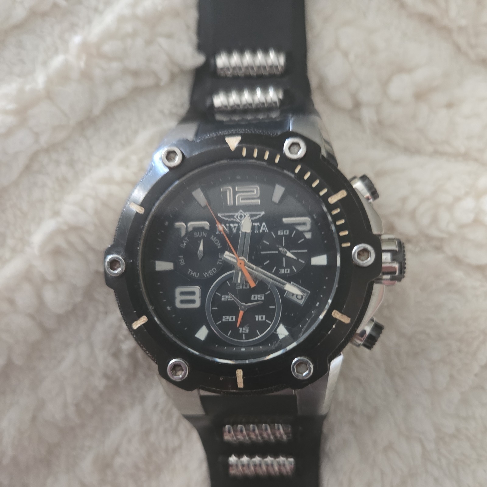 Invicta S1 Rally 52mm Quartz Chronograph Black Dial 100m Silver SS Rubber