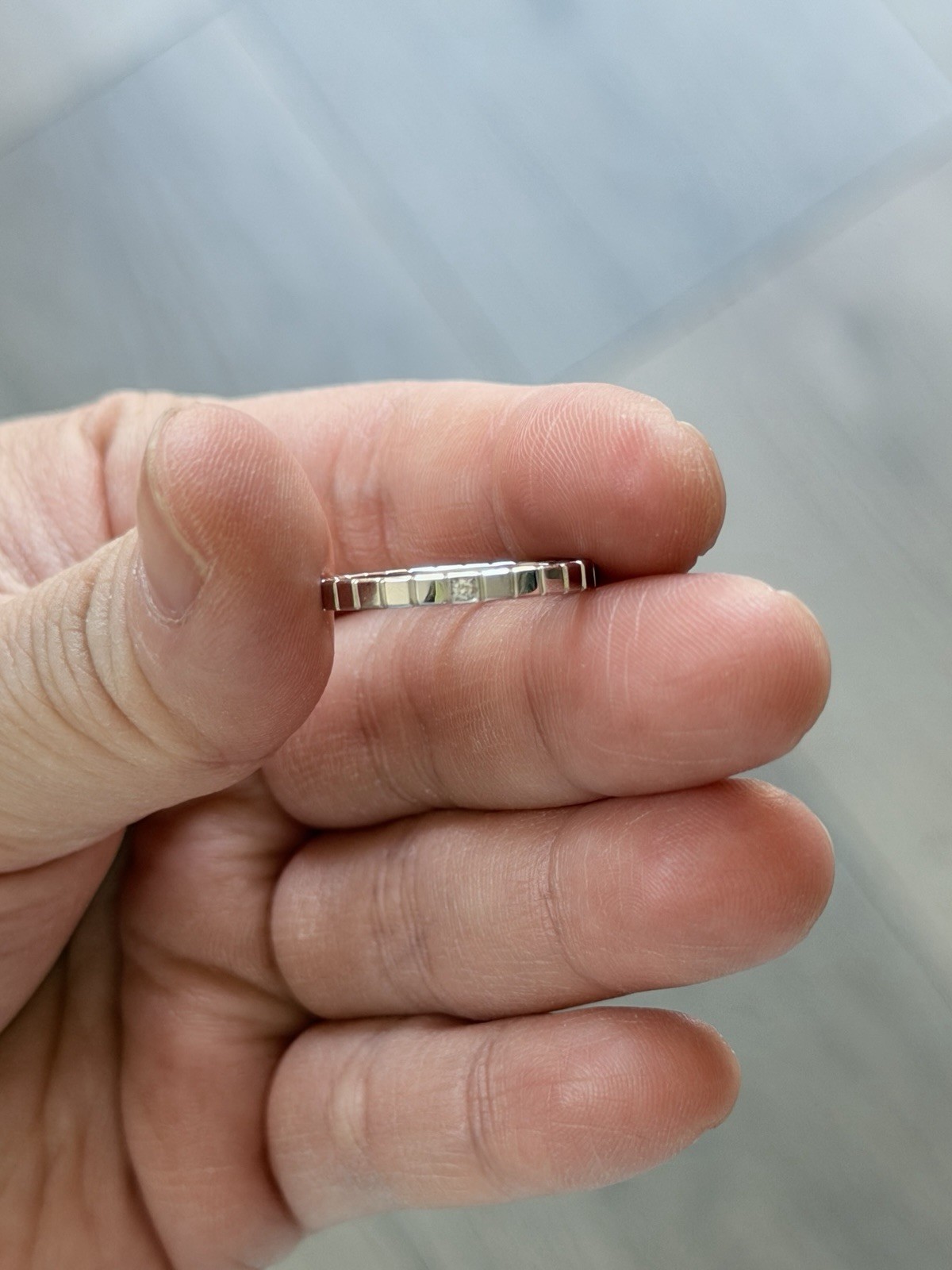 Solid 18K White Gold Custom Ice Cube Ring 1 lap diamond 2 mm Size 6 (52)