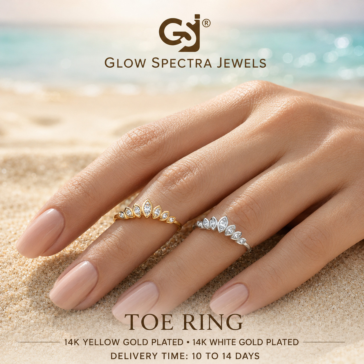 925 Sterling Silver Curved Tiara Toe Ring 14k White Plated